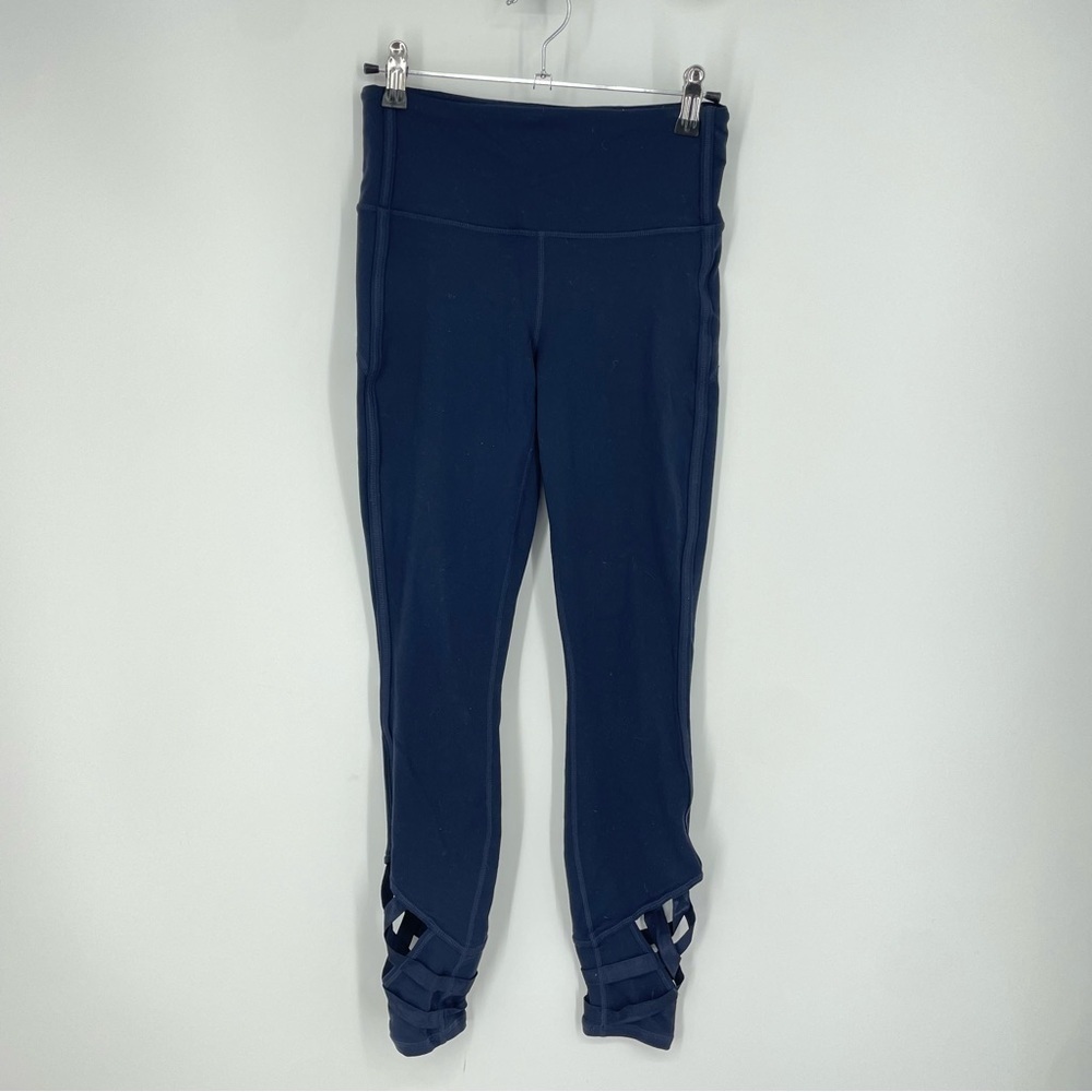 Athleta High Rise Sublime 7/8 Tights Strappy ballet navy blue Sz‎ XS